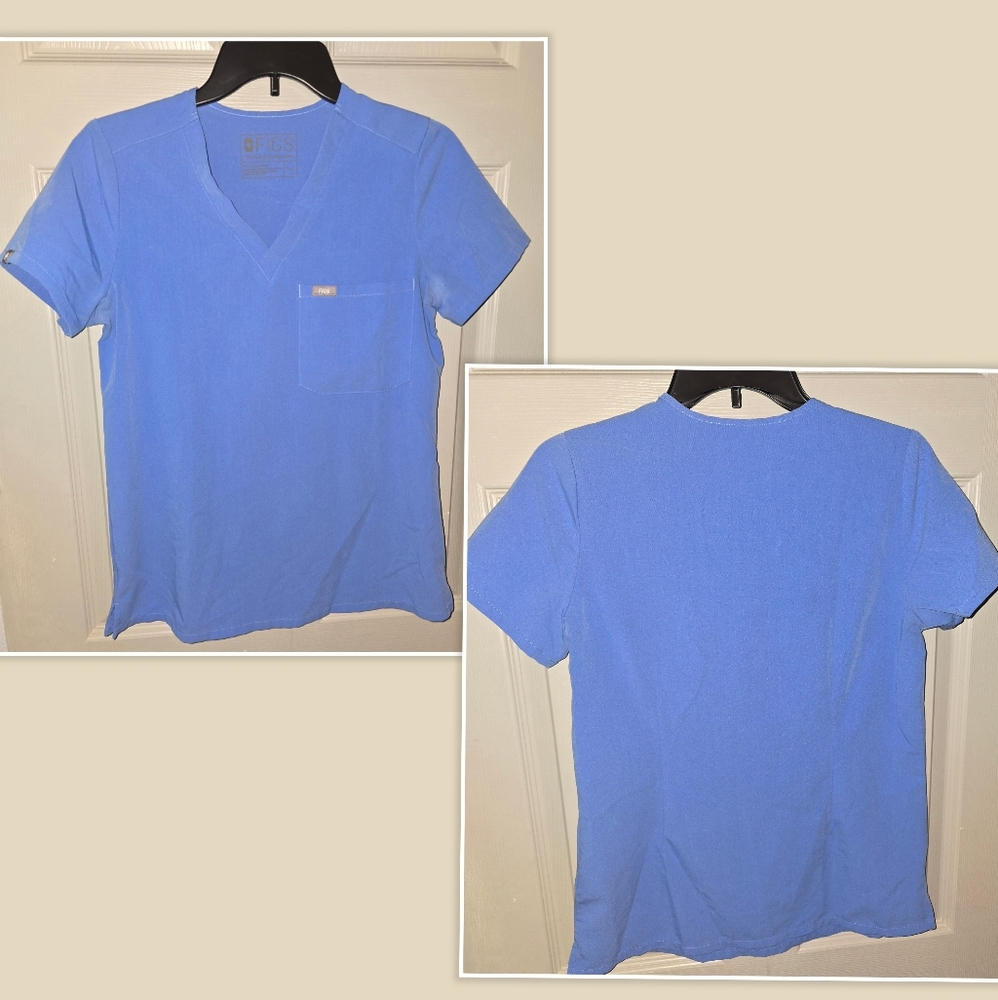FIGS Scrub Set Pocket Front Top + Straight Leg Pants Light Blue Women's XS - Picture 3 of 13